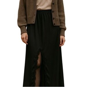 VTG 70s Maxi Half Split Slip M Lace Trim Hem Romantic Goth Lace Coquette Fairy